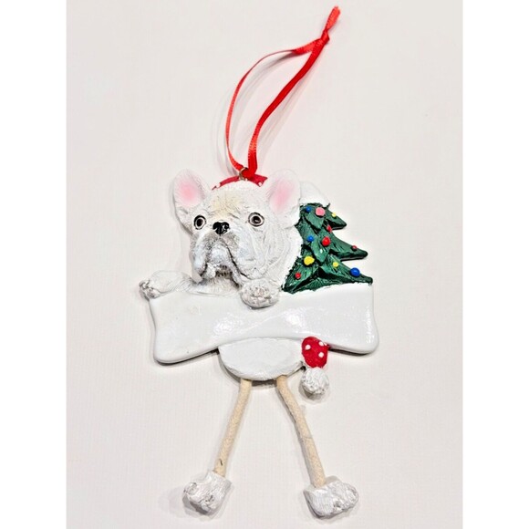 French Bulldog Personalized Dog Christmas Tree Ornament Dangling Legs Write Name - Picture 1 of 3